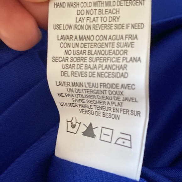 MARINA Blue Stretch Rhinestone Collar Jewel Neck Sheath Cocktail Dress size 6 - Picture 9 of 9